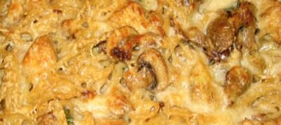 Baked Spaghetti with chicken and mushrooms